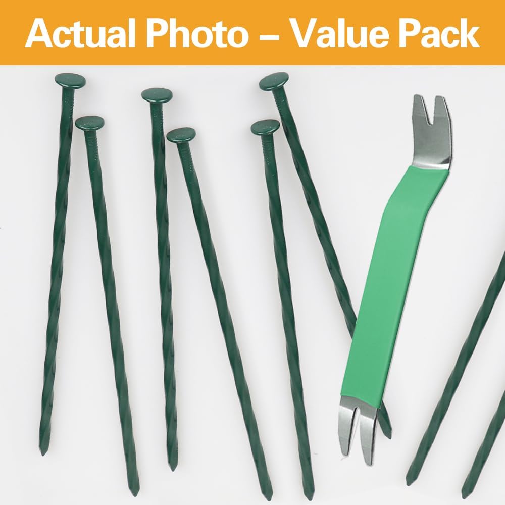 Bakulyor 50 Pack Metal Landscape Stakes, 8 Inch Artificial Grass Nails, 6 Gauge Large Landscaping Staples, Green Edging