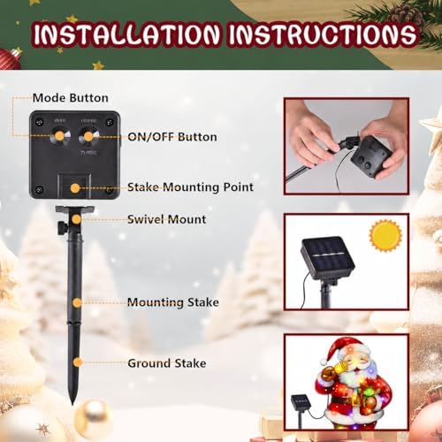 12x18 Lighted Christmas Santa Garden Flag, 8 Modes Solar LED