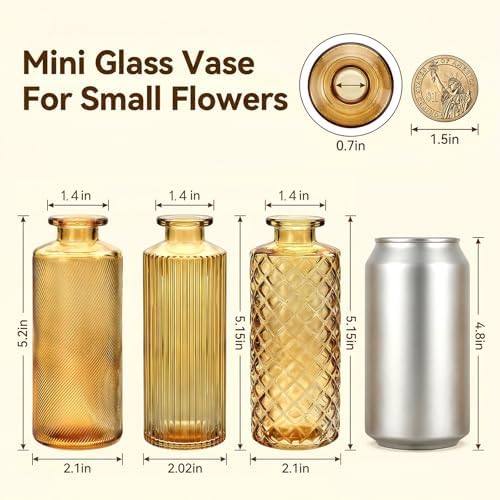 Glass Bud Vases Set of 30, Small Gold Amber Flower Vases Bulk