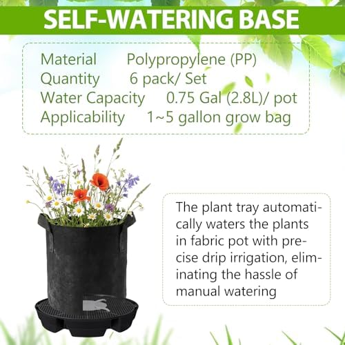 Geelin 6 Pcs Self-Watering Fabric Pot Base Auto-Irrigation System Plant Saucer for 5 Gallon Fabric Pots Auto Watering Plant Water Tray Self Watering System for Indoor Greenhouses Grow Tents Gardens