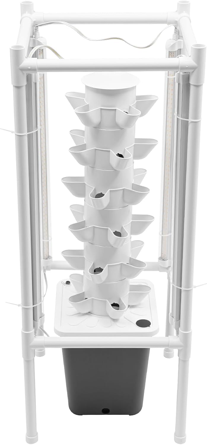 Hydroponics Tower Garden Vertical Growing System Kit, 30-Plant Indoor Gardening Planter Germination Kit with LED Grow