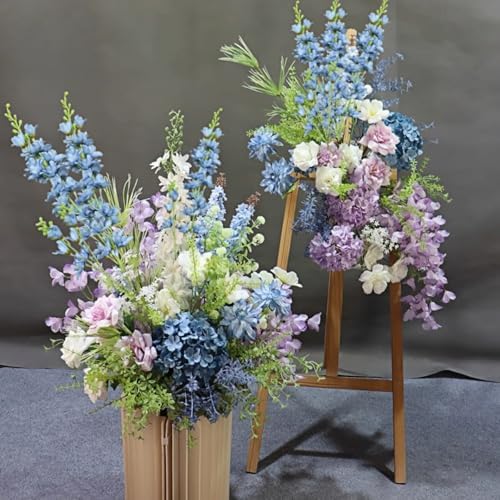 8 pcs Dusty Blue Delphinium Artificial Flowers, 34.25''Artificial Snapdragon Flowers Tall Fake Flowers Silk Flowers Faux Delphinium Bulk for Tall Vase Home Wedding Garden Table Decor (Dusty Blue)