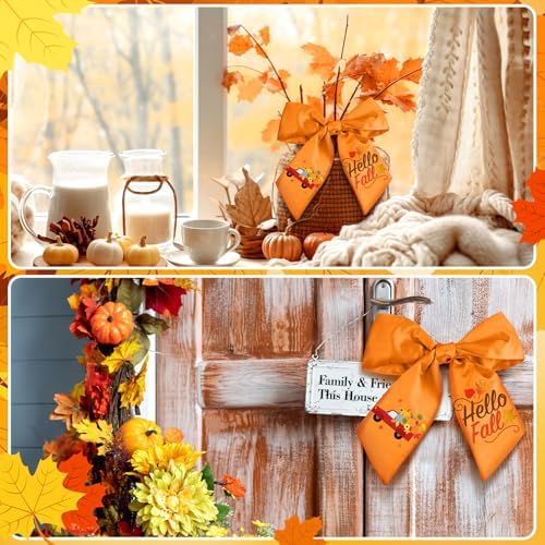 VitalCozy Hello Fall Wreath Sash for Front Door, Orange Satin Ribbon Bow