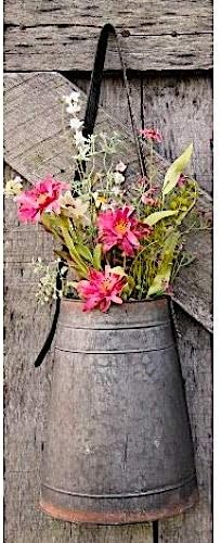 DNS Wall Planter Rustic Metal Half Bucket with Faux Leather Strap Hanging Decorative Flowers Succulent Cactus Indoor