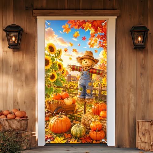 BlissYard Thanksgiving Scarecrow Door Cover 35 x 71 Inch