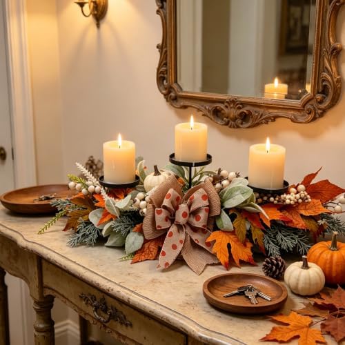 24 Inch Fall Candle Holder Pumpkin Maple for Table Centerpiece
