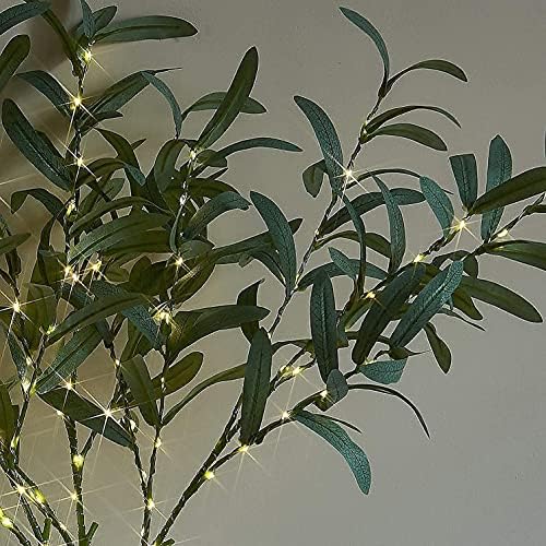 Hairui Lighted Olive Branches with Timer 24IN 72LED Battery Operated, Artificial Greenery Olive Tree Branch with Fairy Lights for Wedding Christmas Home Indoor Outdoor Decoration
