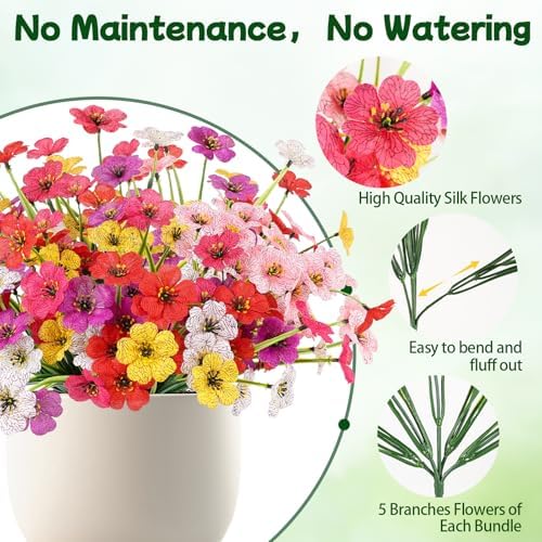 MACTING 6 Bundles Artificial Flowers for Outdoors, UV Resistant Faux Plants