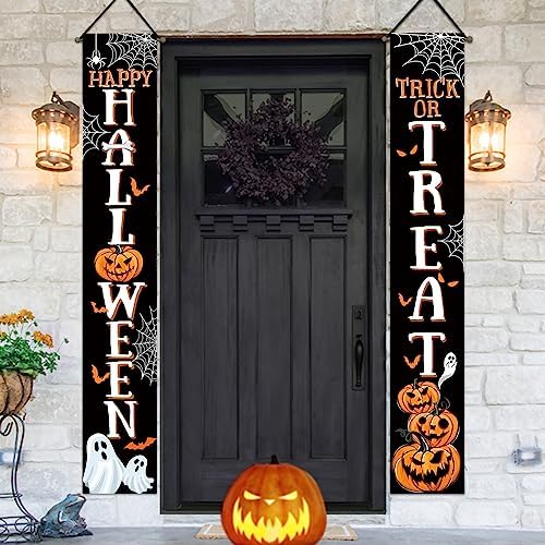 Deroro Happy Halloween Trick or Treat Porch Banner Sign, Jack O Lantern
