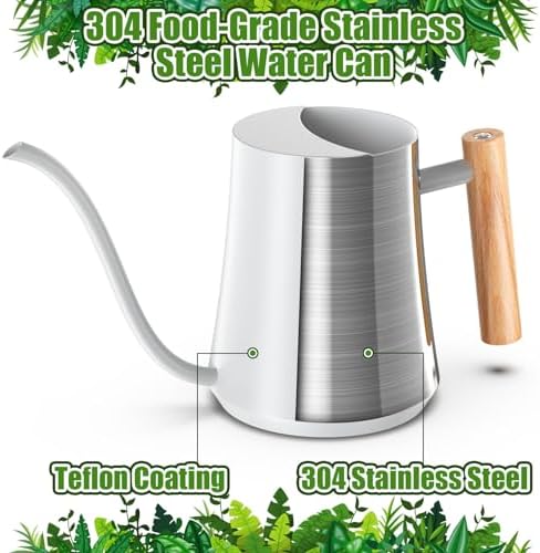 Green Moon 1L/35oz Metal Watering Can Indoor with Long Spout, White