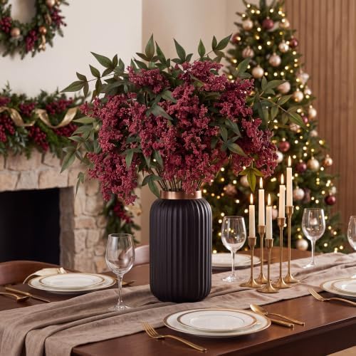 6 Pcs 31.5 Inch Artificial Nandina Burgundy Berry Stems for Vase