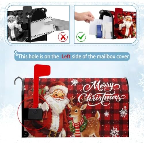 Christmas Santa Mailbox Covers Magnetic 21 x 18 Inch Xmas Deer Mailbox Cover Red Black Buffalo Plaid Holiday Post Box Letter Wraps Standard Size for Garden Outdoor Decor