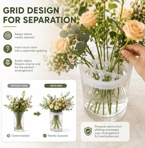 2 Pack Silicone Flower Arranging Grid, Stretchable & Reusable, 3.2 Inch