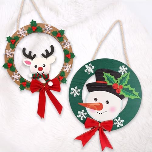 Christmas Round Wooden Hanging Sign Holiday Welcome Sign, Winter Snowman Wall Pediments Art Decoration, Funny Wooden Door Sign for Front Porch Decor