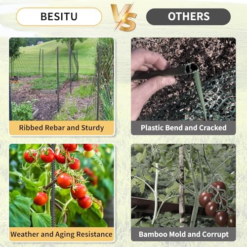 Besitu Rebar Stakes 36 inches 16-Pack Concrete Form Stakes Straight 3/8" Diameter Rebar Ground Metal Stakes for Landscaping, Securing Fence, Garden Plants Support, Survey Markers and Securing Trees