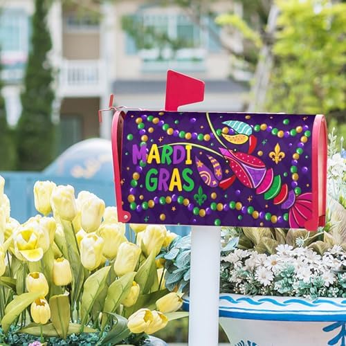 Mardi Gras Mailbox Covers Magnetic Mardi Gras Purple and Red Mailbox Cover Standard Size 18 X 21 Inch Spring Holiday Carnival Festival Wrap Post Letter Box Decorative for Outdoor Home Garden Yard