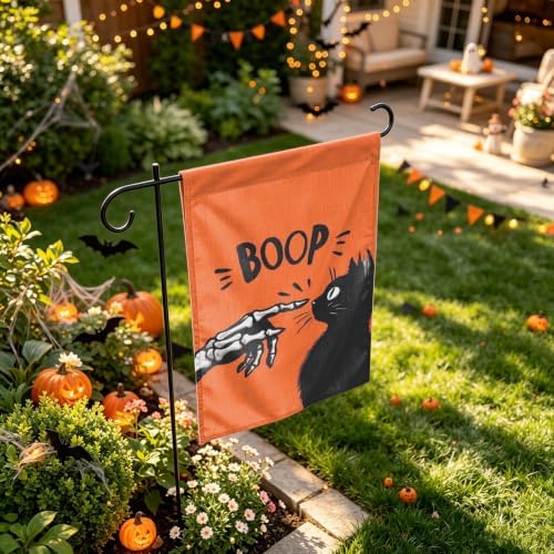 Halloween Garden Flag 12×18 Inch Black Cat Double Sided Linen Yard Flag