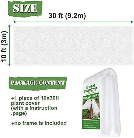Plant Covers Freeze Protection 10 ft x 30 ft Floating Row Cover 0.9oz/yd² Garden Fabric Plant Cover for Winter Frost/Sun Pest Protection (10FT X 30FT)