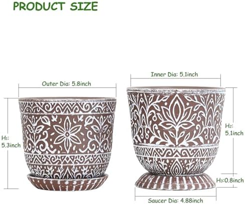 Gepege Ceramic Plant Pots, 6 Inch Indoor Planters with Drainage & Saucers