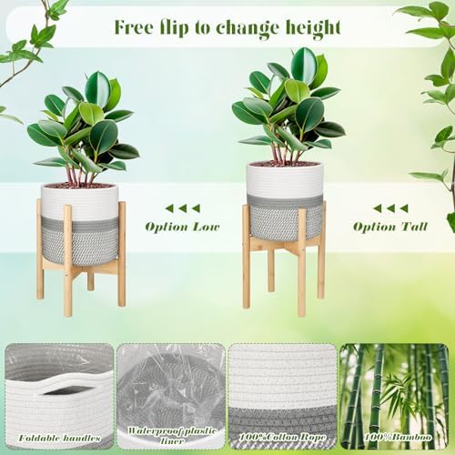 Plant Basket with Stand,10 Inch,White and Gray
