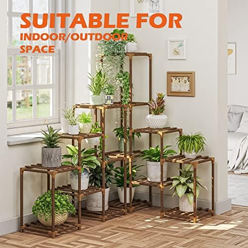 Bamworld Plant Stand Indoor Corner Plant Shelf Outdoor Flower Shelves Wooden Plant Stands Garden Wood Plant Holder Rack for Living Room Corner Lawn Window 03B