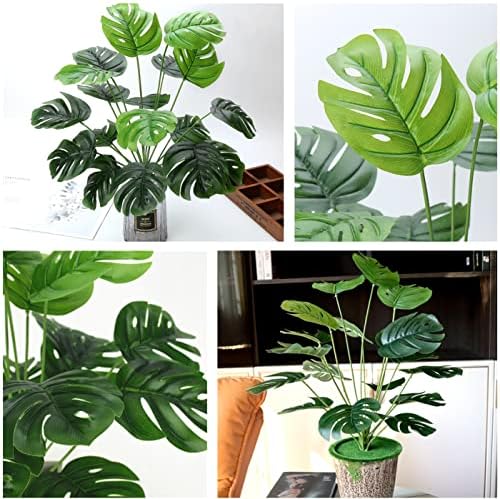 Artificial Monstera Plants, Fake Tropical Turtle Leaf Greenery Shrubs Decor Plant Faux Palm Tree Leaves Stems for Outdoor Indoor Decor Home Garden Party Wedding Bedroom Room Office Decoration 1 Pack