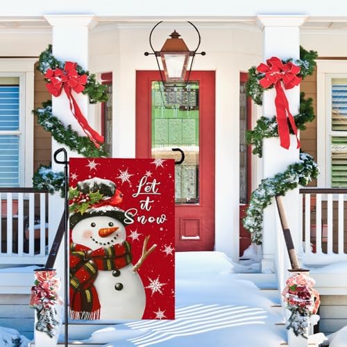 Christmas Snowman Garden Flags Xmas Garden Flag Double Sided 12X18 Inch Winter Snowflakes Yard Flag for Outside Lawn Yard Decor