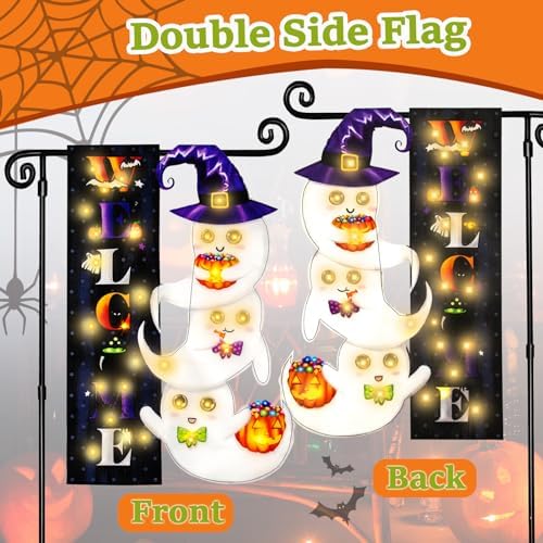 Halloween Lighted Garden Flag, Ghost Yard Decor, 12x18 In
