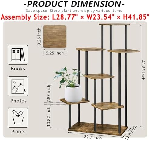 AZERPIAN 7 Tier Tall Plant Stand Indoor Corner Tiered Shelf Metal MDF Board
