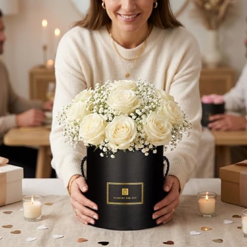 Hollyone Black Gift Box with Lids Set of 3 Round Nesting Gift Boxes Cylinder for Presents 3 Assorted Sizes Flowers Arrangements Boxes for Gift Giving Holiday Valentine Mom Gifts Present Wrapping