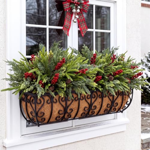 6 Pcs Artificial Christmas Pine Branches with Red Berry and Pine Cones