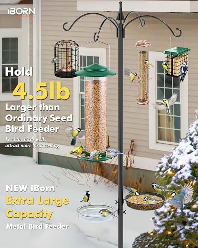 iBorn Metal Bird Feeder for Outside Hanging,Wild Bird Feeders for Cardinal,17.7cm Large Roof&Green,41.9CM Long,3.9lb High-Capacity(Seed is not Included)