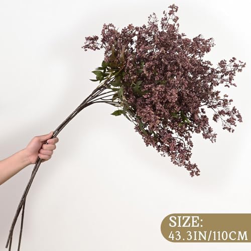 6Pcs 43In Faux Berry Stems, Artificial Nandina Fall Decor, Dusty Plum