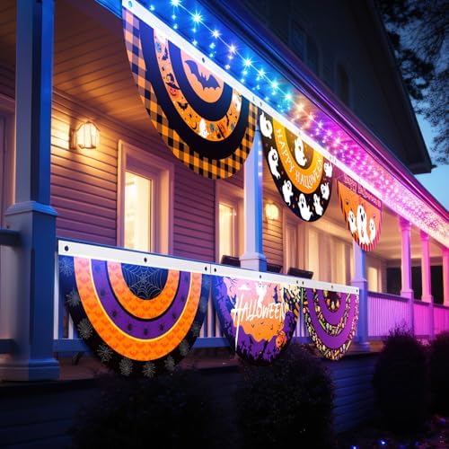 6 Pcs Halloween Bunting Fan Flag Happy Halloween Half Fan Banner
