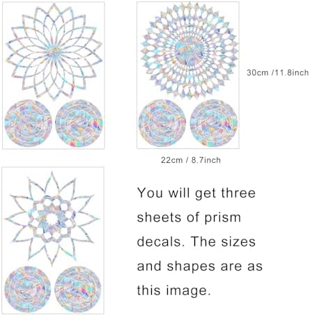 Mandala-Ring Prism Window Collision Clings for Bird Strikes, 27 Pieces