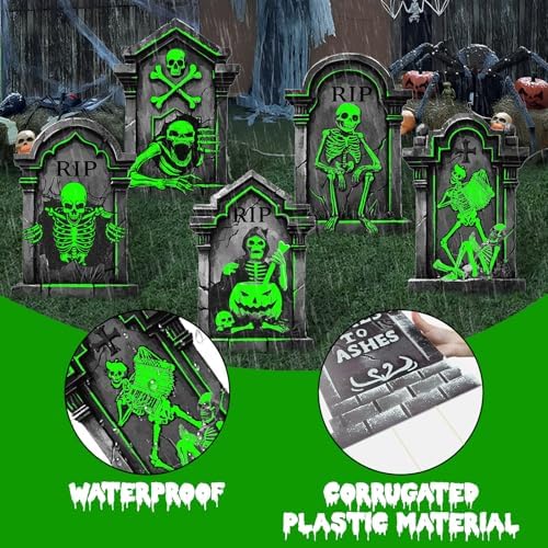 25.2in Halloween Tombstones Outdoor Decor Glow in The Dark - 5PCS Large Tombstones for Graves Halloween Gravestones Decorations Yard Signs