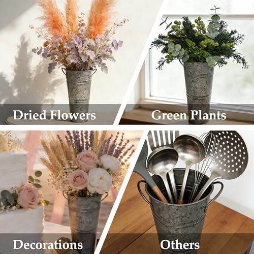 6 PCS 12 Inch Galvanized Metal Flower Buckets for Cut Flowers