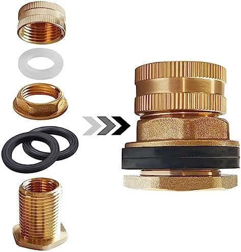 Uenede Brass Bulkhead Fitting 1/2" Female x 3/4" GHT Male with Plug, 2PCS
