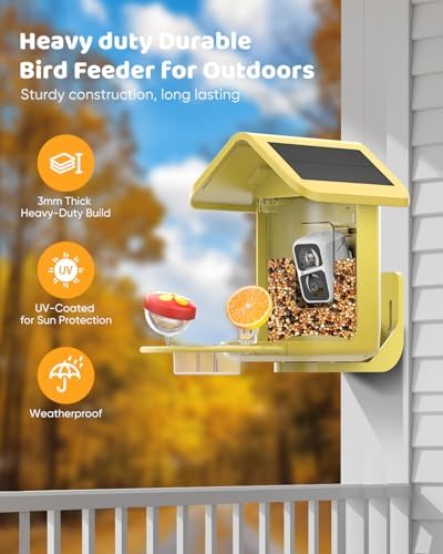 Smart Bird Feeder with Camera Solar Powered, 2K Live Stream for Backyard