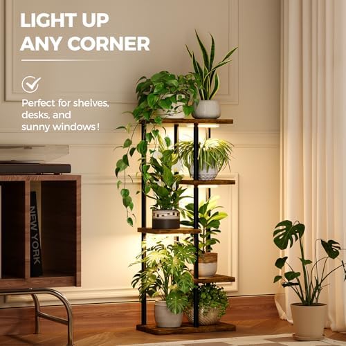 Bamworld Indoor Plant Stand with Grow Light Corner 5Tier