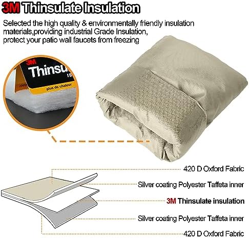 Enlarge Outdoor Faucet Cover for Winter Freeze Protection, 3M Thinsulate, 10"H x 6.3"W Hose Bib for Wall Taps Outside, Waterproof & Frost Free Insulated Spigot, 2 Pcs Faucet Socks - Sand