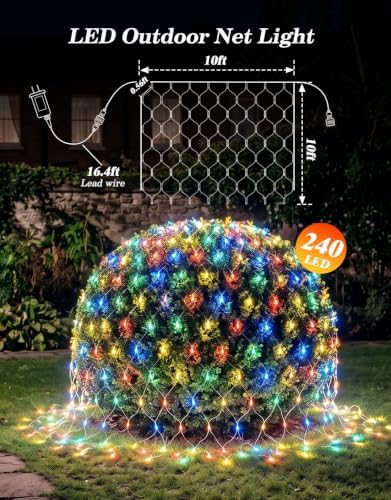 10x10FT Christmas Net Lights Outdoor Plug in with 8 Modes