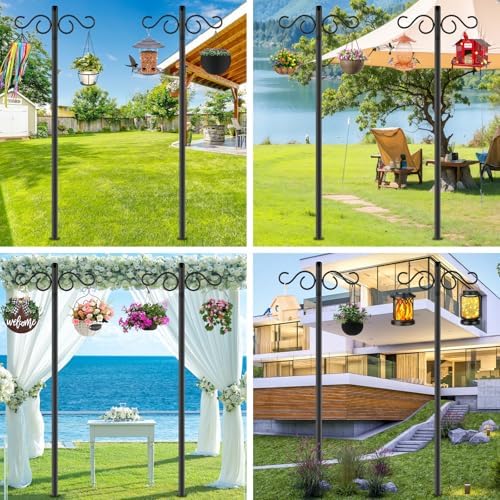 90 Inch 2 Pack Adjustable Shepherds Hooks for Outdoor with 5 Prong Base Heavy Duty Outdoor Garden Shepherds Hooks Hanger for Hanging Bird Feeder Flower Plant Baskets Solar Light Lantern Pole Stand