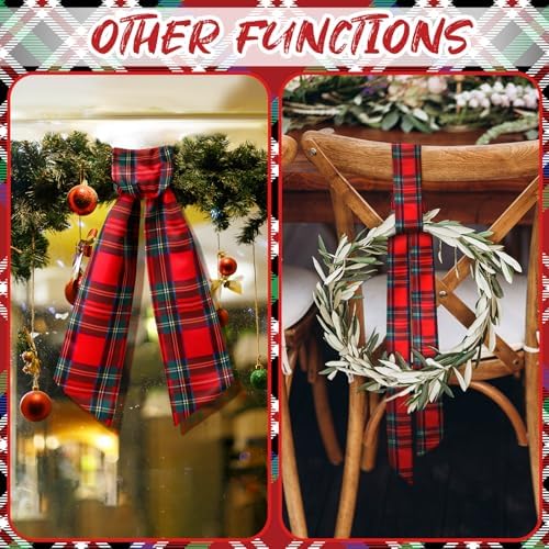 VitalCozy Christmas Wreath Sash for Front Door Red and Green Buffalo Check