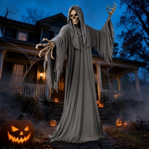 2 Pcs Grim Reaper Robe and Hood Scarf Set for 12 ft Skeleton