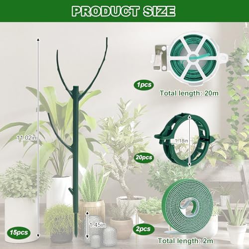 15 Pack Stackable Plant Support Stakes Indoor/Outdoor Support Pole
