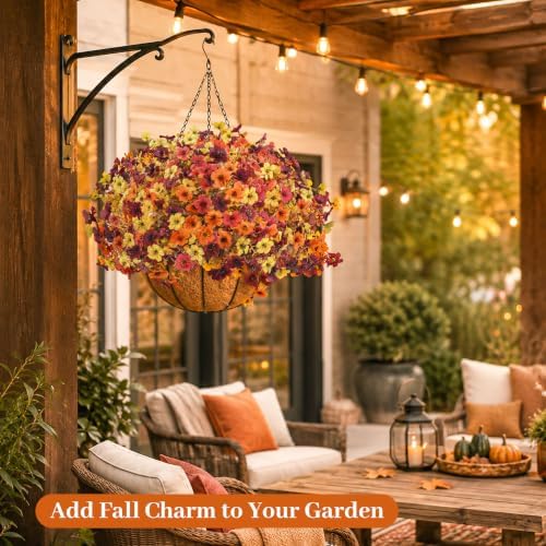 Der Rose 2Pcs Fall Artificial Flowers with Hanging Baskets for Outdoors