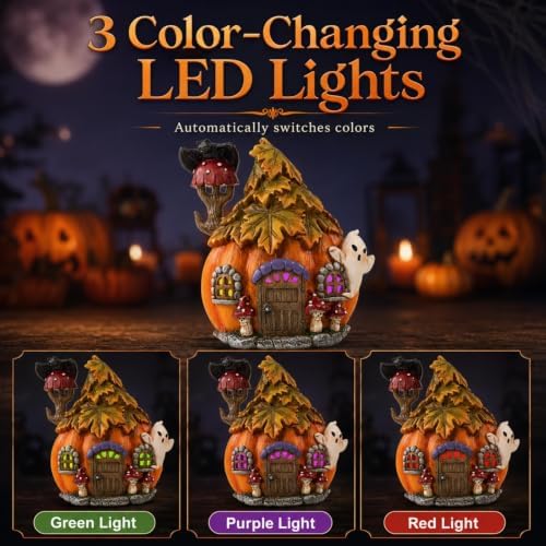 Led Light Up Pumpkin Houses, Halloween Fairy Garden Decor