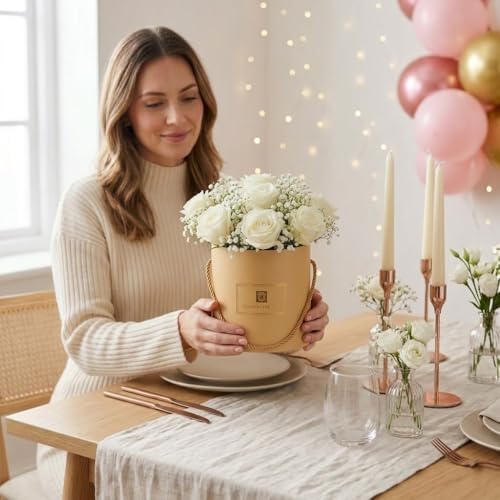 Hollyone Brown Gift Box with Lids Set of 3 Round Nesting Gift Boxes for Presents 3 Assorted Sizes Flowers Arrangements Box for Gift Giving Christmas Valentine Thanksgiving Mom Gifts Present Wrapping