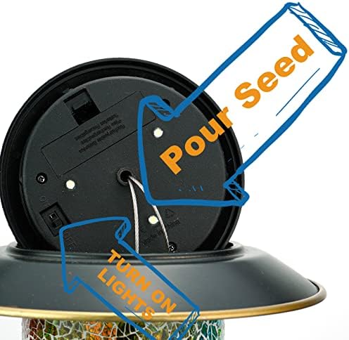 Solar Bird Feeder for Outdoor Hanging Stained Glass, Tesserae